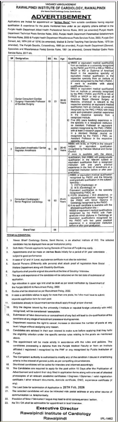 Rawalpindi Institute Of Cardiology Apply Jobs 2026