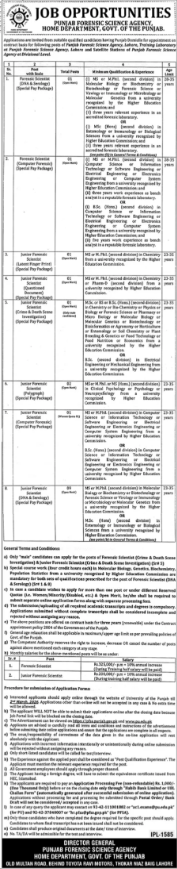 Punjab Forensic Science Agency Apply Jobs 2025