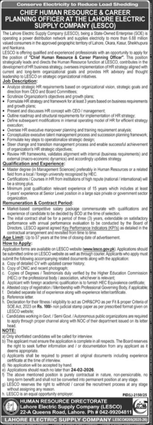 Lahore Electric Supply Company LESCO Jobs 2026