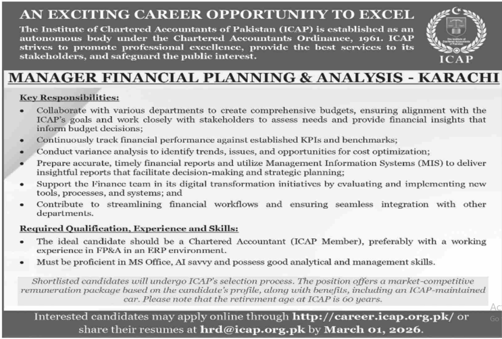 Institute Of Chartered Accountants Of Pakistan ICAP Jobs 2026