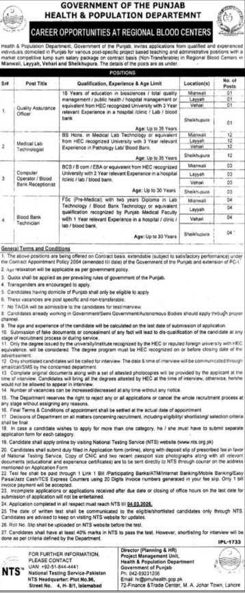 Health And Population Department Lahore Jobs 2026