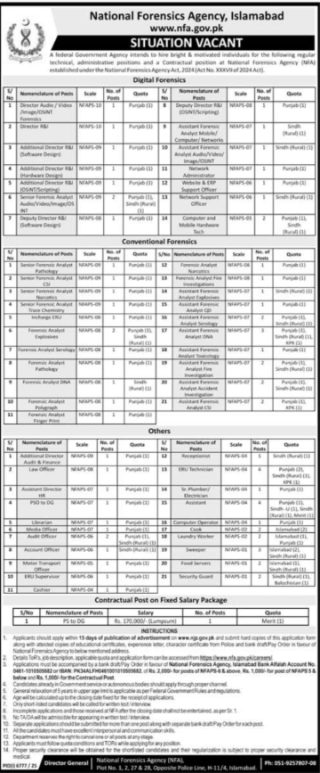 National Forensics Agency NFA Islamabad Apply Jobs 2026
