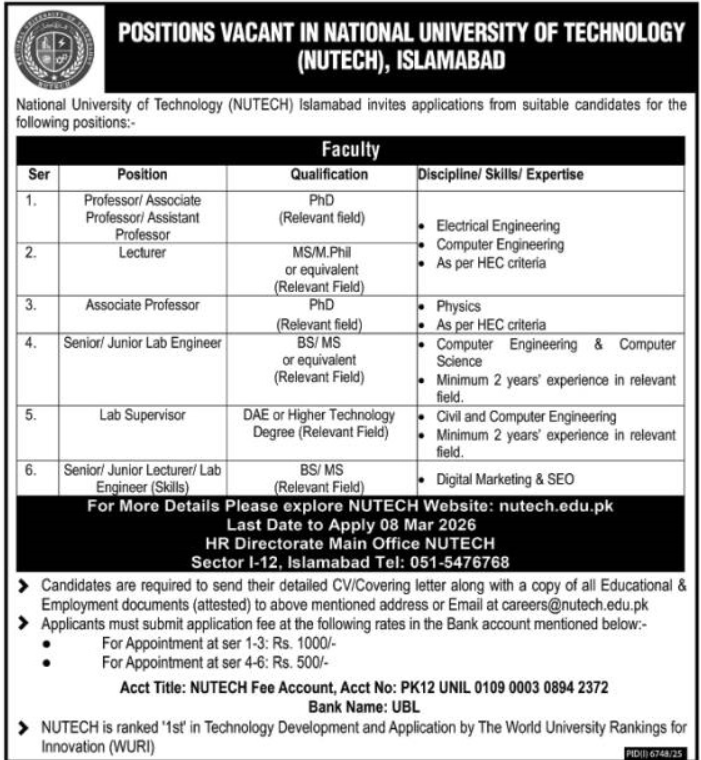 National University Of Modern Languages NUML Jobs 2026
