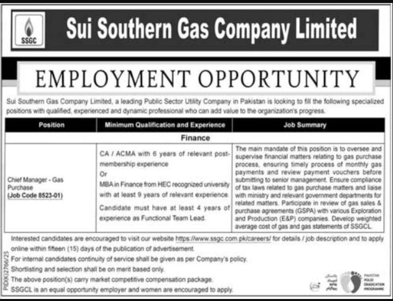 Sui Southern Gas Company Limited Jobs 2026