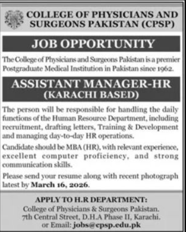 College Of Physician And Surgeons Pakistan CPSP Jobs 2026