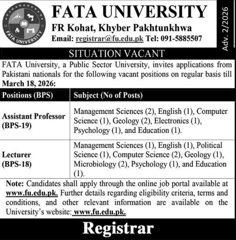 FATA University Apply Jobs 2026
